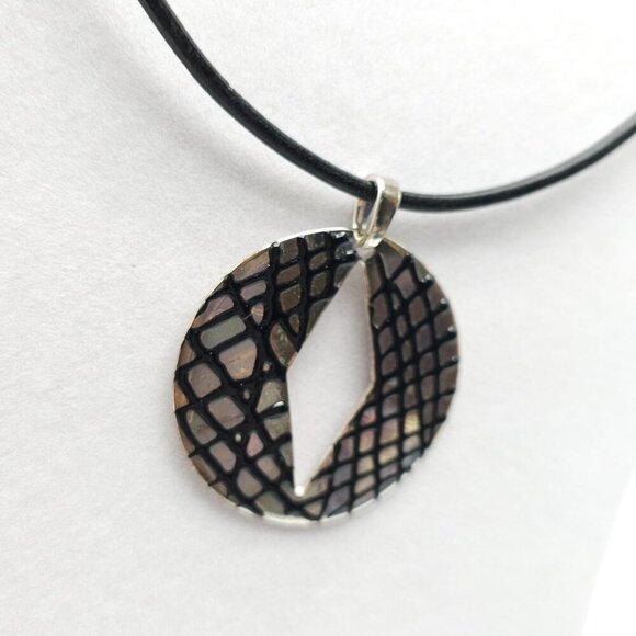 Chico's Black Embossed Pendant Necklace With Textured Circular Design - Picture 2 of 5